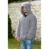 Hand Knitted Fuzzy Mohair Cable Hooded  Sweater grey color Pullover