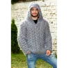 Hand Knitted Fuzzy Mohair Cable Hooded  Sweater grey color Pullover