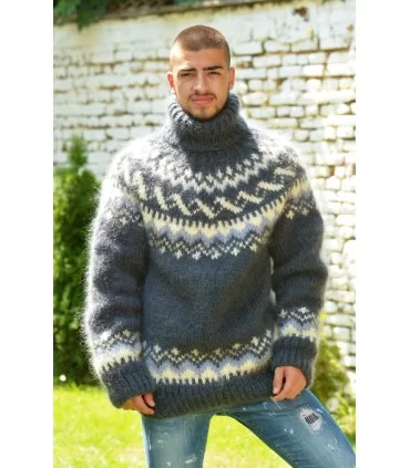 Icelandic Hand Knitted Mohair Turtleneck Sweater Grey colors