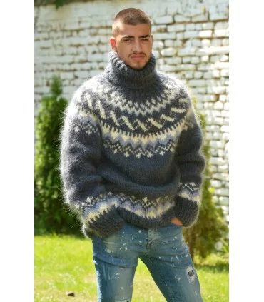 Icelandic Hand Knitted Mohair Turtleneck Sweater Grey colors