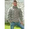 Light Gray Cable Hand Knitted Chunky 100 % Pure Wool Turtleneck Sweater