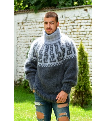 Icelandic Hand Knitted Mohair Turtleneck Sweater Grey mix colors