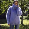 Hand Knit Mohair Sweater Light Lilac Fuzzy Turtleneck 7 strands