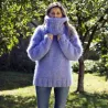 Hand Knit Mohair Sweater Light Lilac Fuzzy Turtleneck 7 strands
