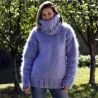 Hand Knit Mohair Sweater Light Lilac Fuzzy Turtleneck 7 strands